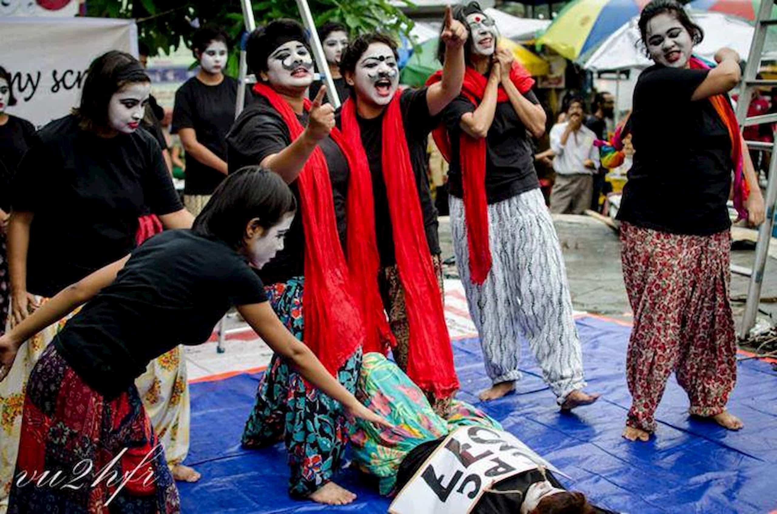 Photograph by Nilanjan Majumdar - project volunteers participate in street theatre in India
